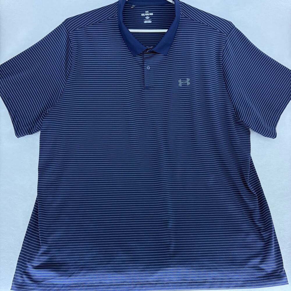 Under Armour Men's Polo Shirt 4XL Navy Pinstripe Loose Fit Golf Performance